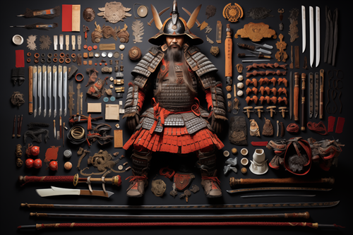 A Knolling of a Japanese Samurai Warrior Amidst His Regalia